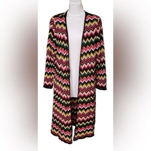 INC metallic zig zag open cardigan duster